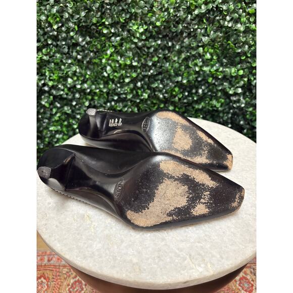 Tods Square Toe Kitten Heel Pumps black white stitch size 6.5 - Picture 13 of 13